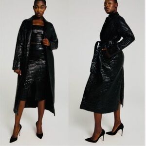 Good American Black Faux Croc Trench Coat